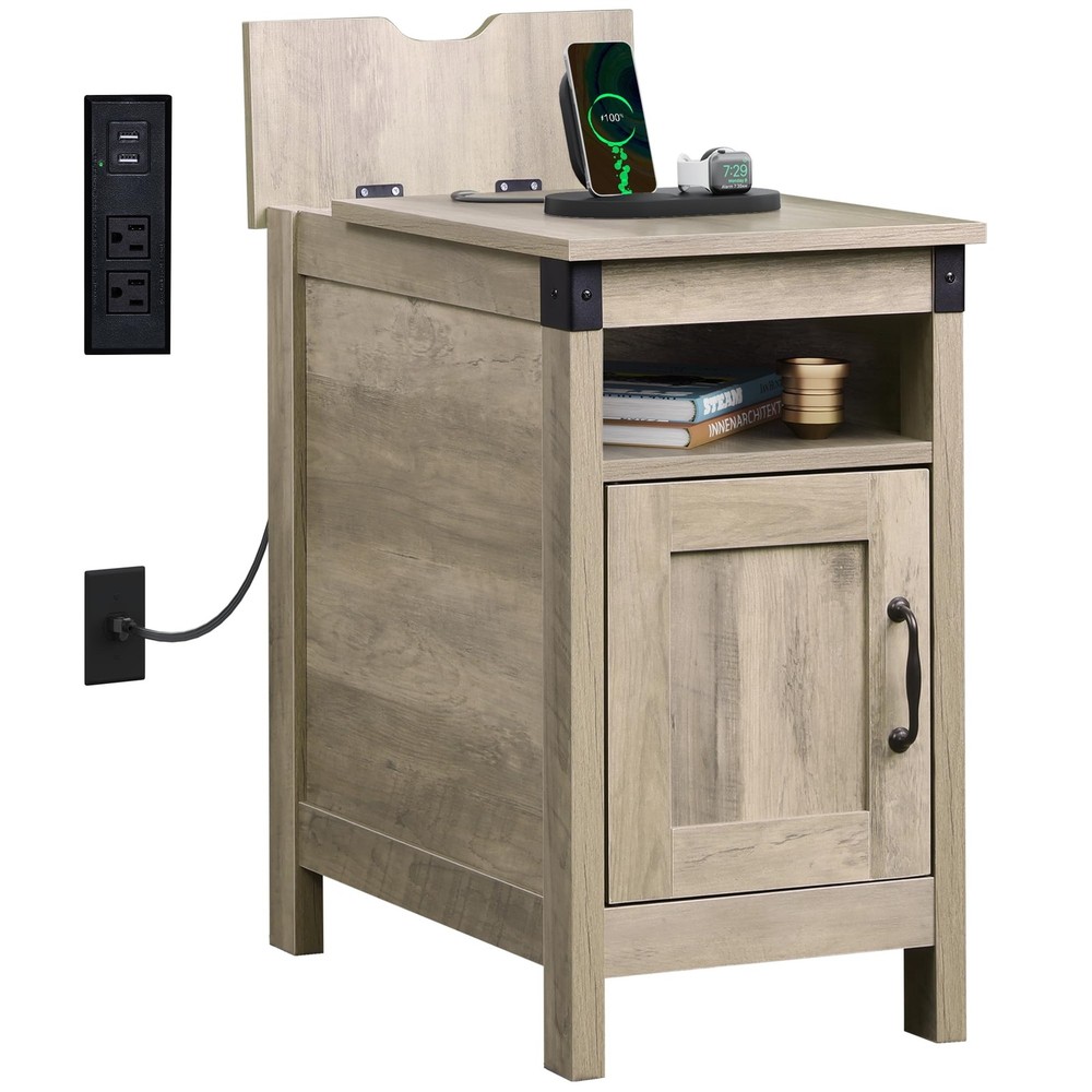 Farmhouse Narrow End Table with USB Charging Station for Living Room