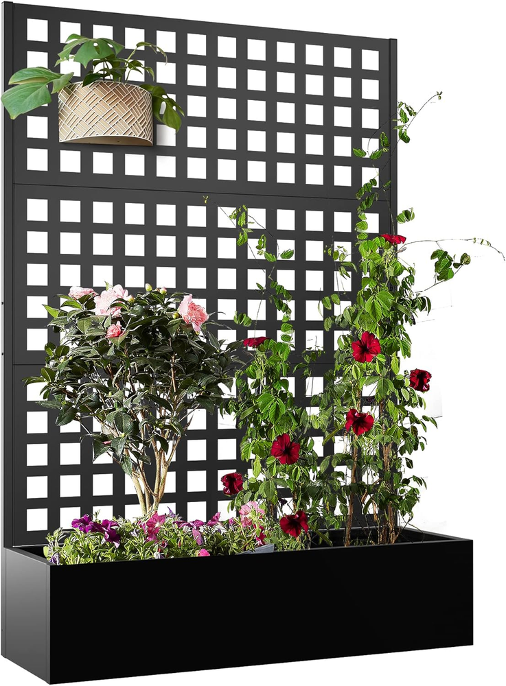 Elevens Metal Planter with Trellis, Trellis with Planter Box & Privacy Screen, O