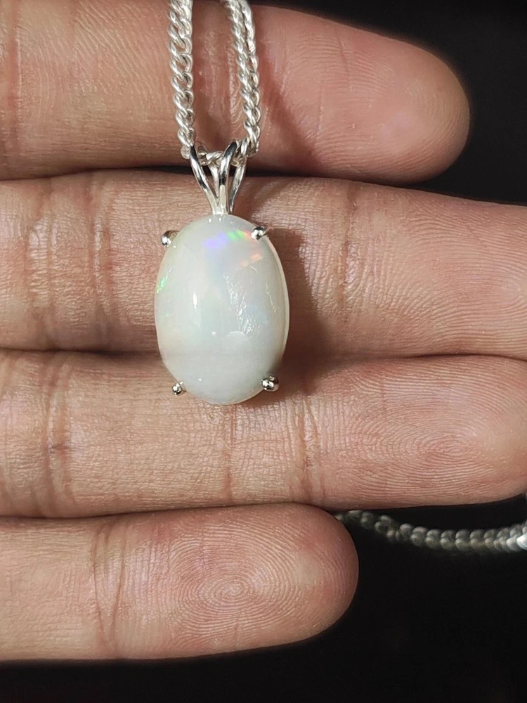 Natural Ethiopian Welo Opal Sterling Silver Pendant Necklace Gemstone 10 ct