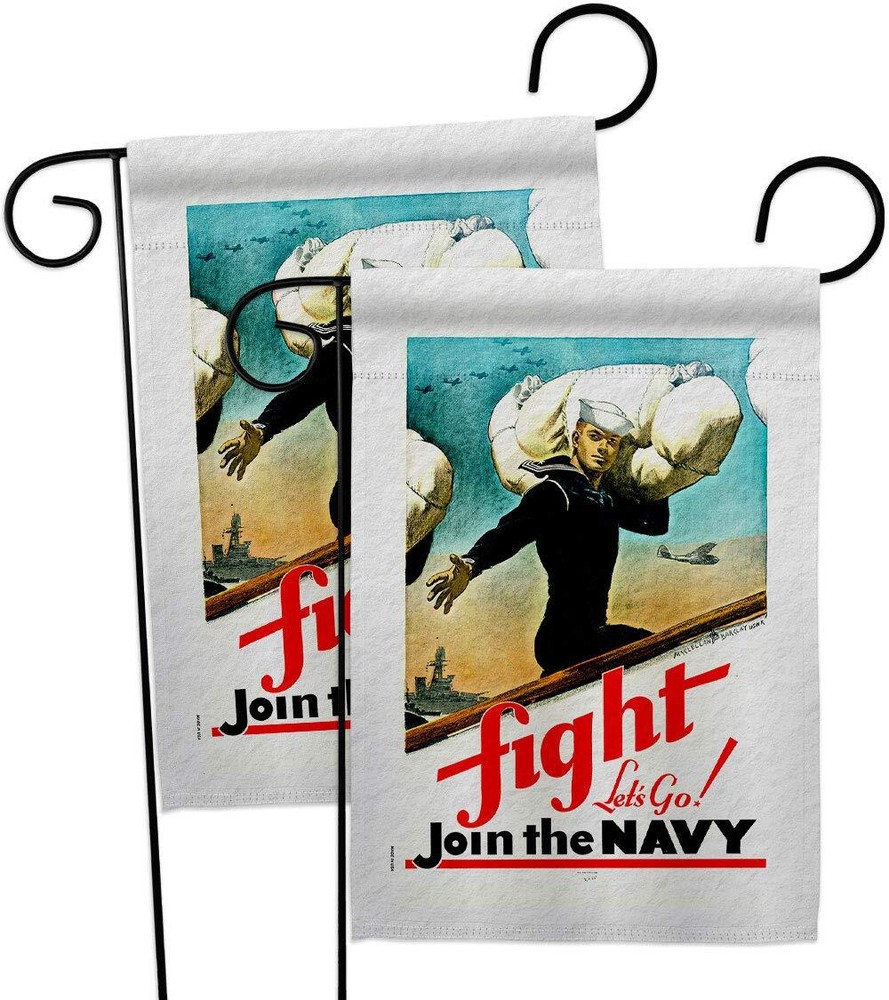 Fight Lets Go Garden Flag 2pcs Pack Armed Forces Navy USN Seabee United State...