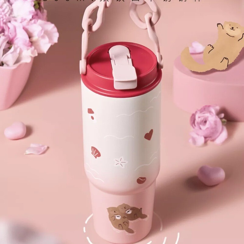 New Starbucks China 2025 Valentine's Day Heart 27oz Pink Gradient SS Cup Tumbler