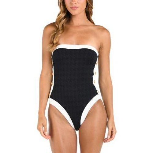 L'AGENCE Tory Bandeau One-Piece Swimsuit Women Large Black Nautical Resort NWT