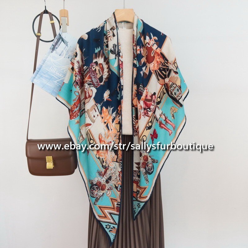Sallys 70% Cashmere & 30% Silk Scarf Aztec Print Large Triangle Shawl 200*125cm