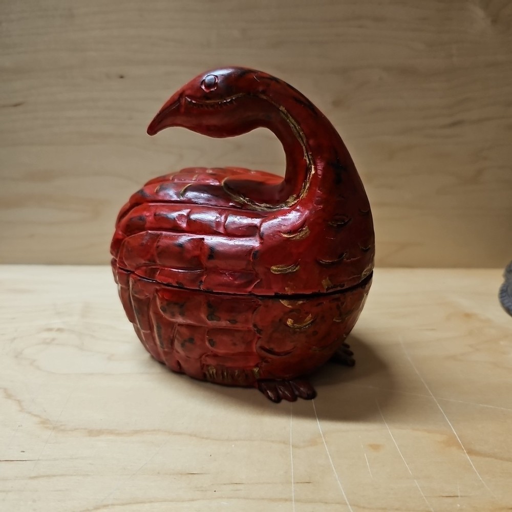 Vintage Red Lacquer Thai Figural Bird Box with Lid