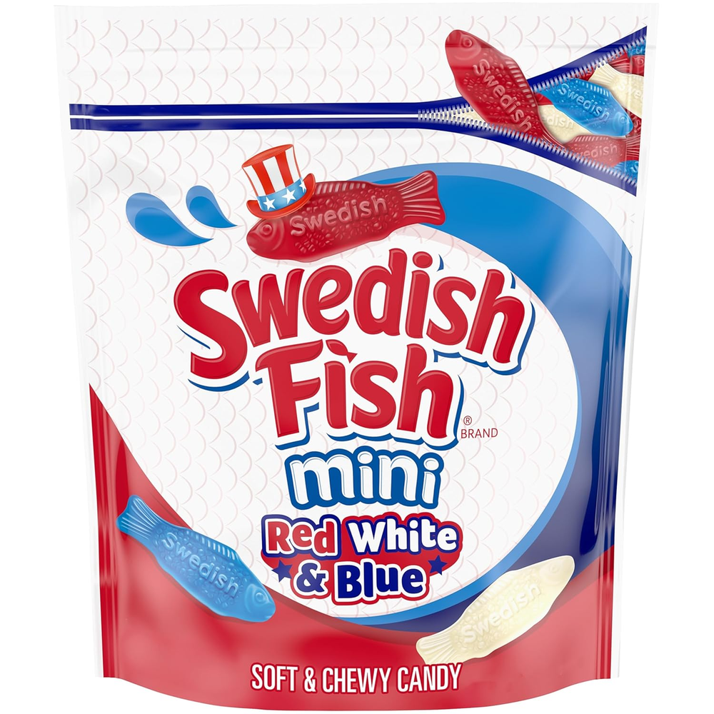Swedish Fish Red White Blue Mini Chewy Candy Bulk 1.8 Lb