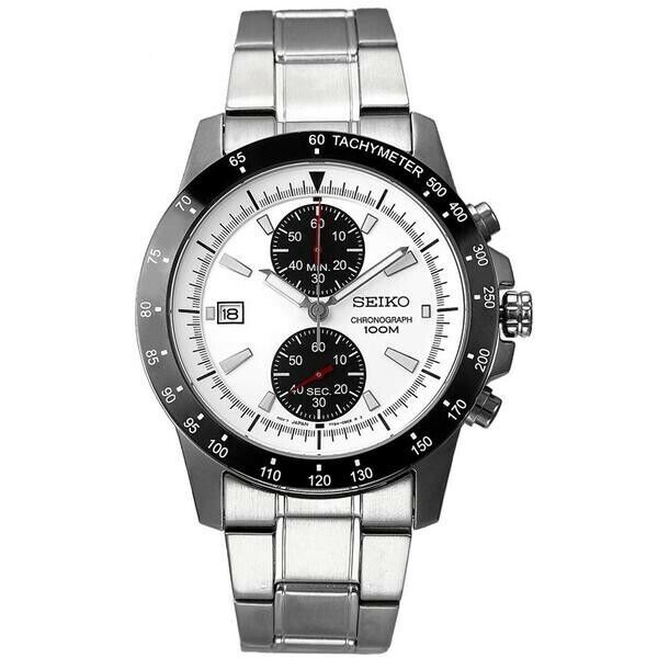 Seiko SNN187P1 Panda Chronograph Quartz Watch with Tachymeter 100m Water Resistant