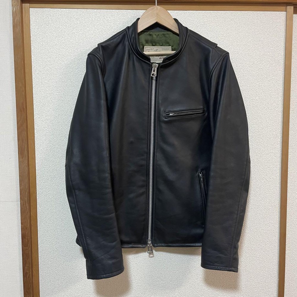 Avirex Black Cowhide Leather Single Rider Jacket Size M