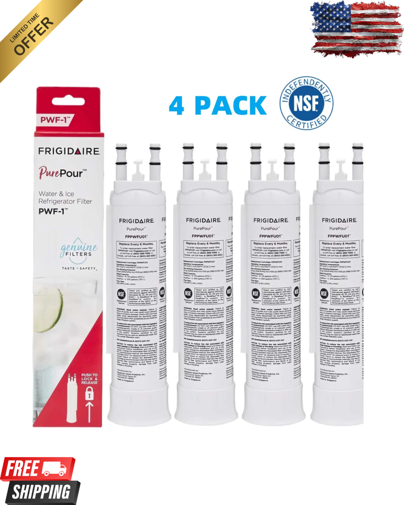 US STOCK 4Pack Frigidaire FPPWFU01 PWF-1 Refrige PurePour Water & Ice Filter New