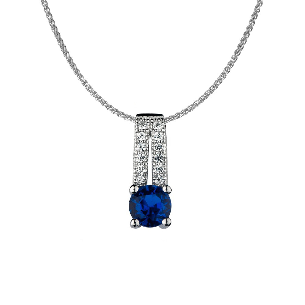 Sterling Silver Jewelco London Blue CZ Split Solitaire Charm Necklace 16 18 inch
