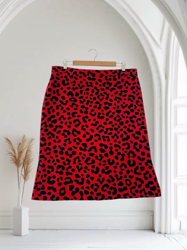 Ann Taylor Women’s Flounce Hem Skirt Size 14 Stretch Red Animal Print $109