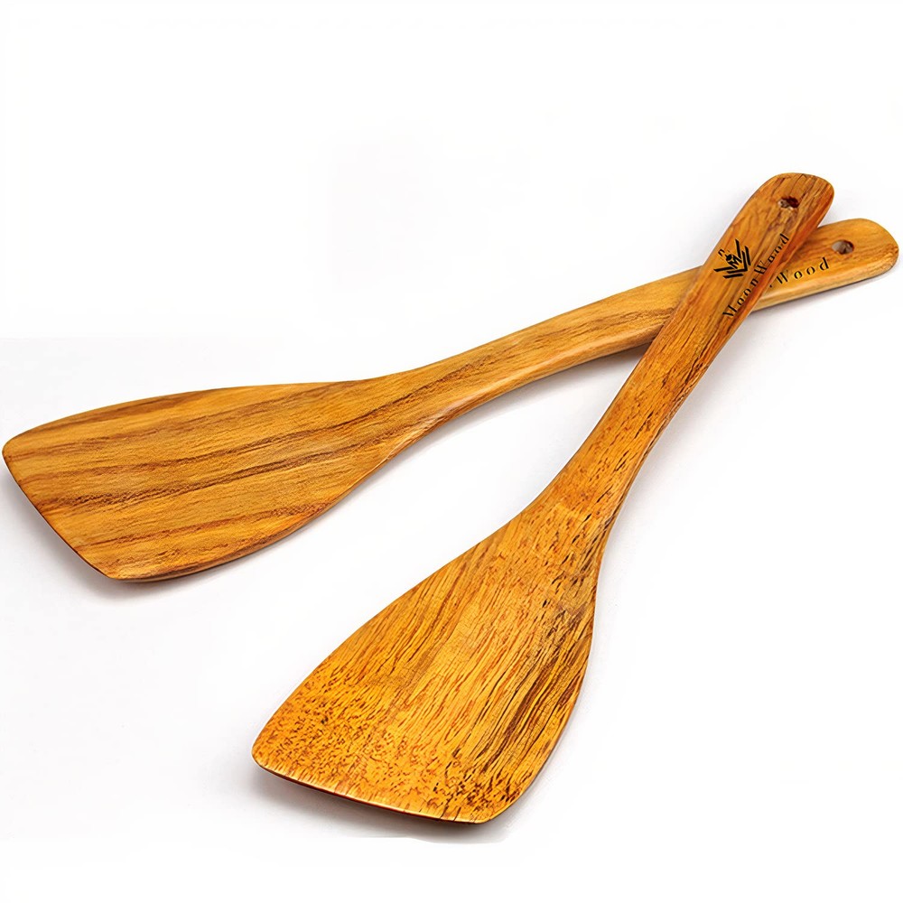 Wooden Spatula for Cooking, Kitchen Set of 2, Wooden Utensils Long Handled, I...