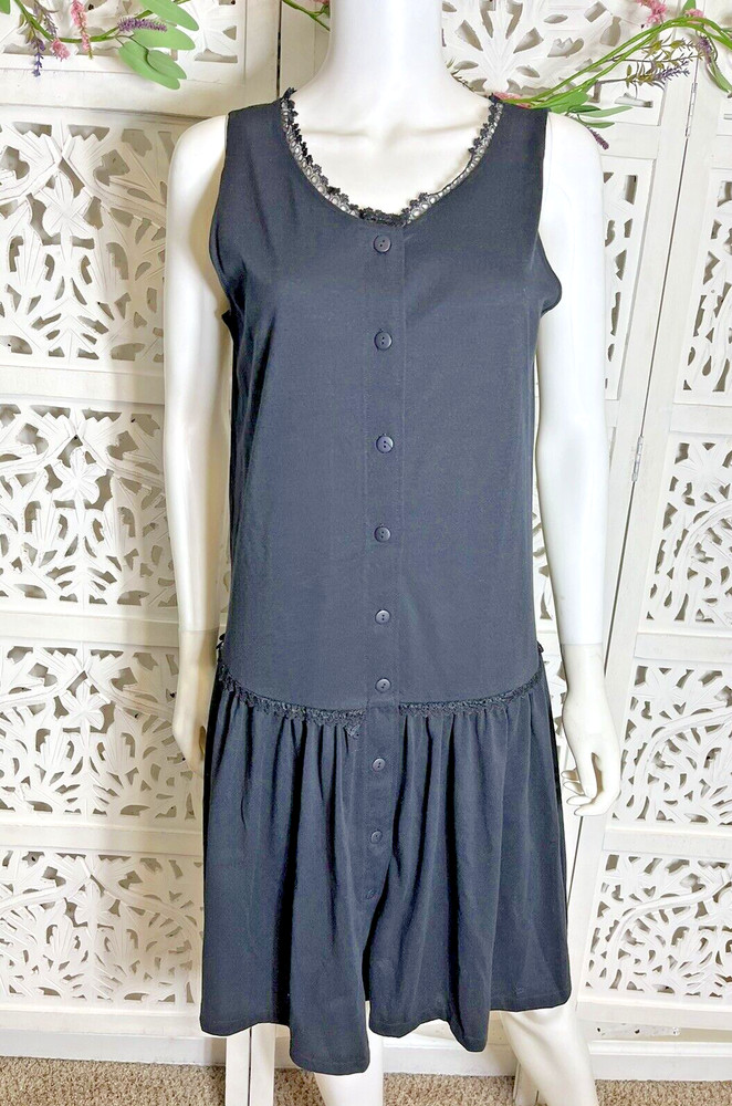 NWT Vintage Center Aisle Women’s Black Button Front House Dress Size Medium