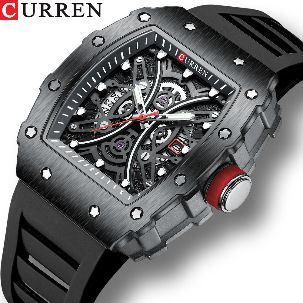 Curren Men's Square Dial Silicone Strap Calendar Watch for Boys