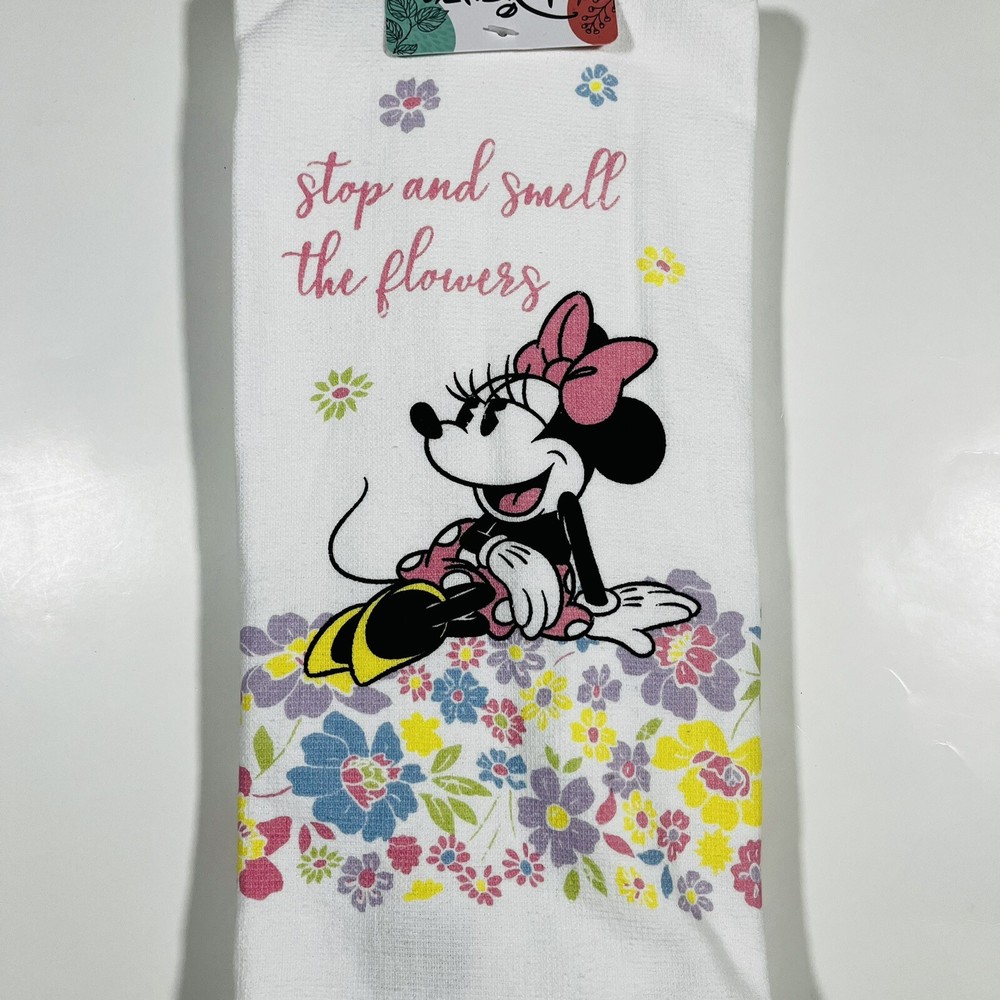 Disney Mickey Minnie Mouse 2 Pack Hand Kitchen Towels Stop & Smell The Flowers