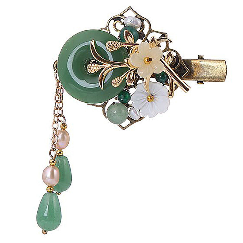 Vintage Chinese Jade Hairpin with Tassel for Women Hanfu Hair Clip Gift