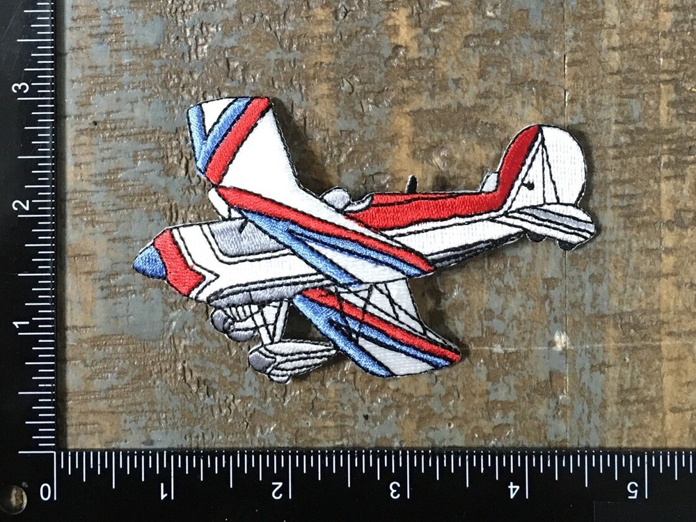 Vintage Airplane Aviation Embroidered Iron-On Patch in White Blue Red
