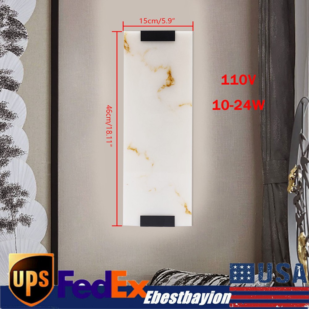 Hand-Carved Rectangular Alabaster Wall Sconce Light Fixture