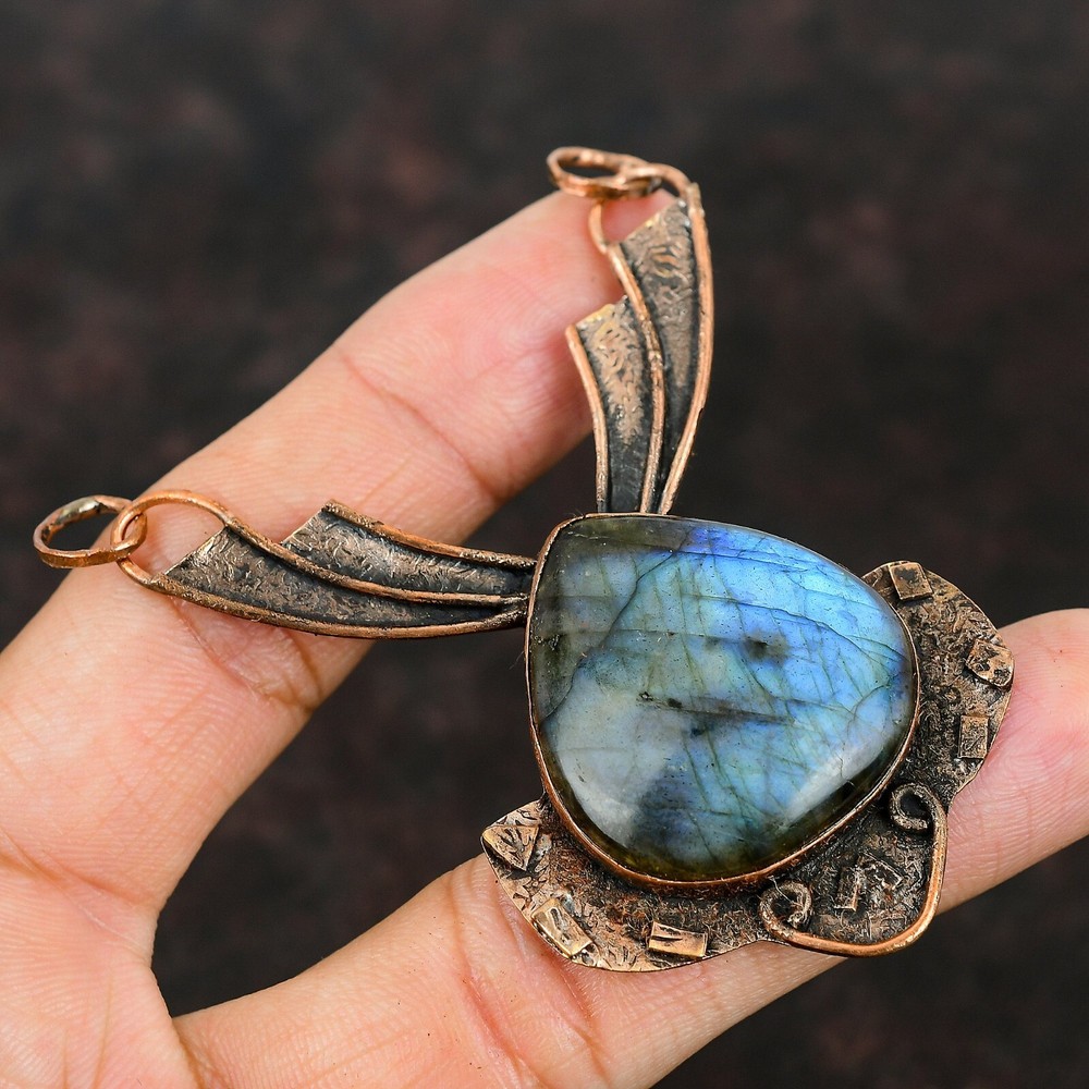 Mothers day Deal Copper Labradorite Stone Daughter Bezel Artisan Wedding Pendant