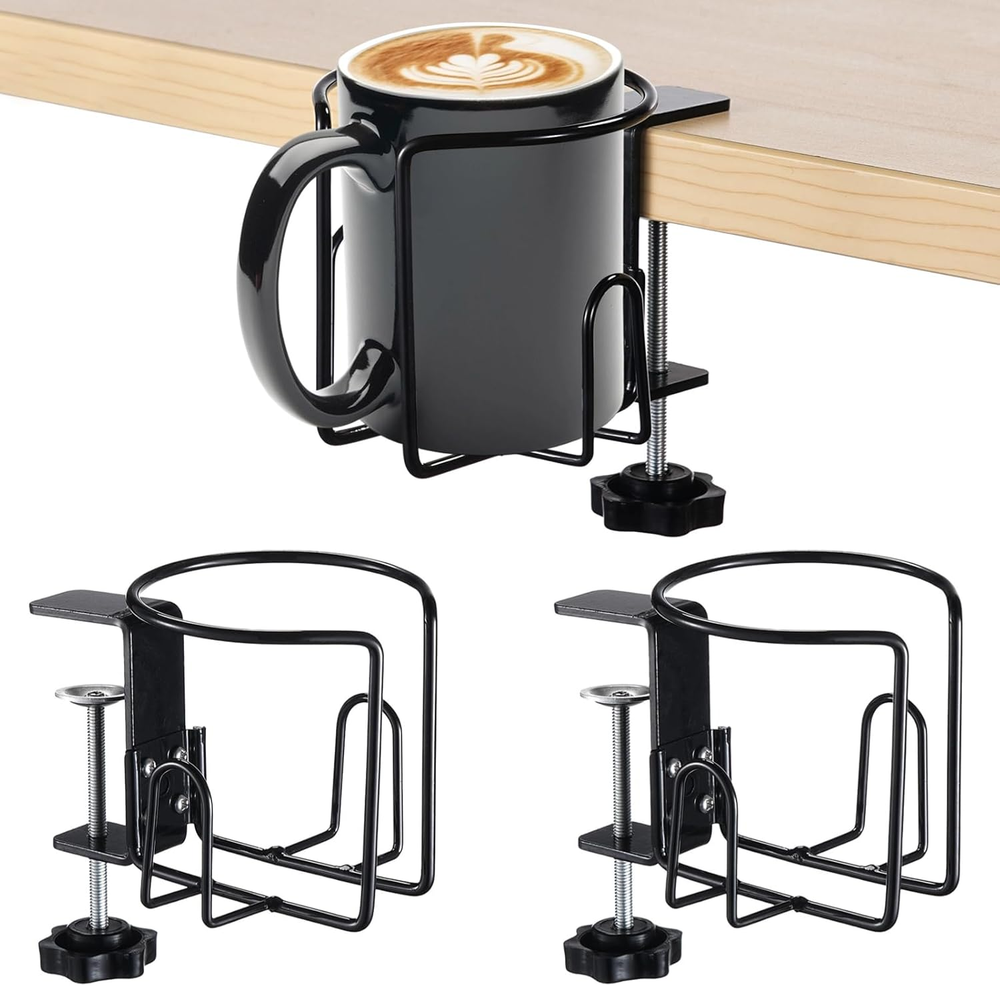 3 Pcs Desk Cup Holders Anti-Spill Clamp-On Drink Mounts for Table Adjustable