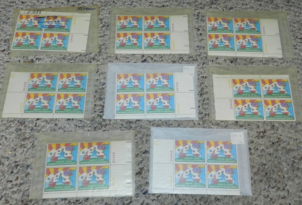 Unused Stamp lot of 8 Scott #1527 Preserve the Environment 10 cent Plate Blocks