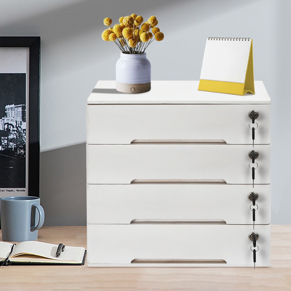 Desktop Storage Box 4-layer with Lockable Drawers Office Supplies File Organizer