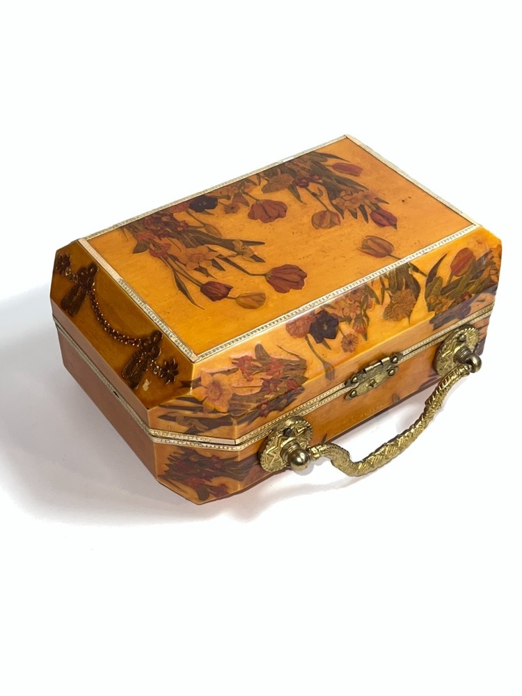Vintage Wooden Jewelry Box Hand Painted  Decoupage Floral Trinket storage 6