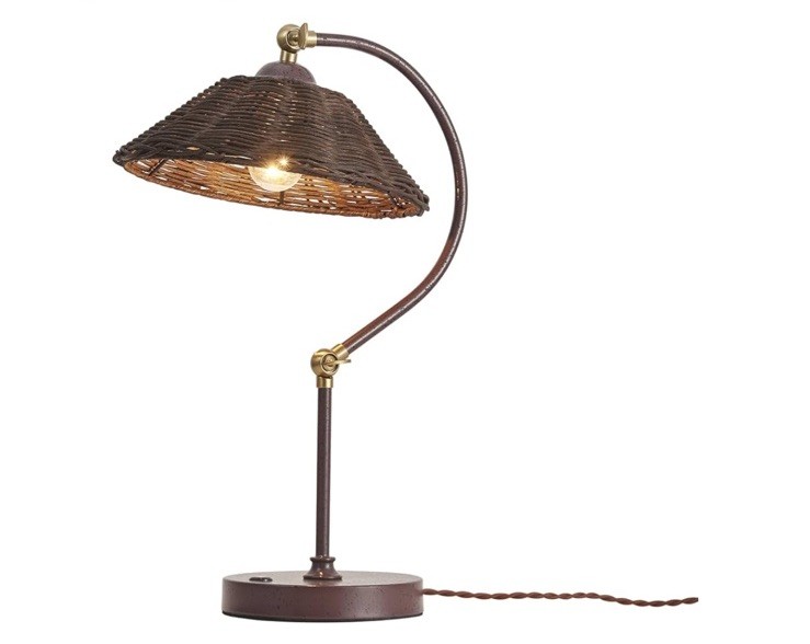 Woven Rattan Bedside Table Lamp for Bedroom, Boho Plug in Handmade