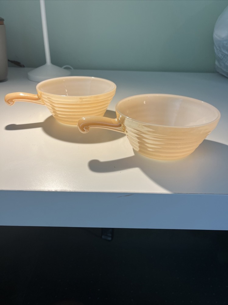 Vintage Fire King Peach Lustre Beehive Soup Bowl with Handle 5 Inch