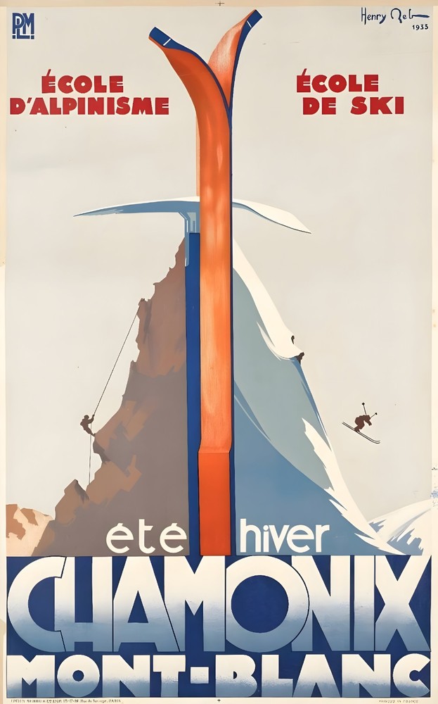 Chamonix Mont Blanc Winter Ski Skiing Vintage Travel Poster Print