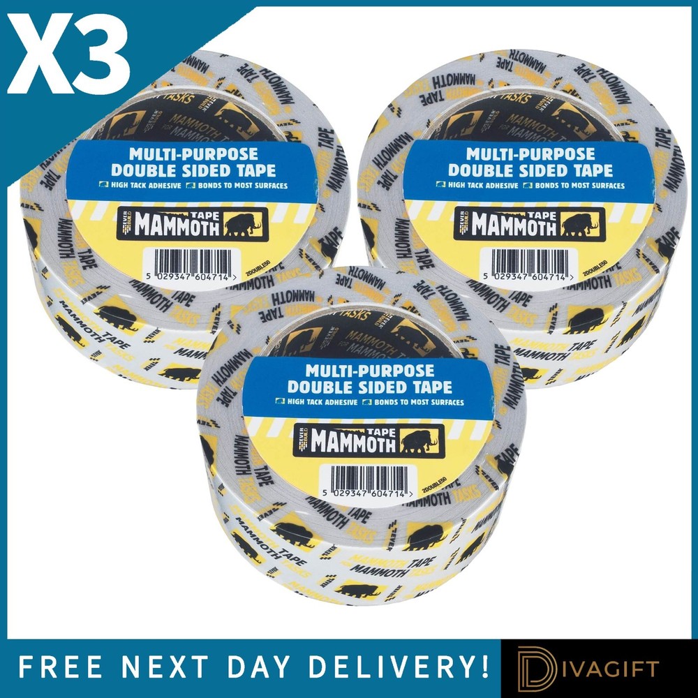 3 x EVERBUILD MAMMOTH HEAVY DUTY CLEAR DOUBLE SIDED TAPE 50MMx5M STRONG ADHESIVE