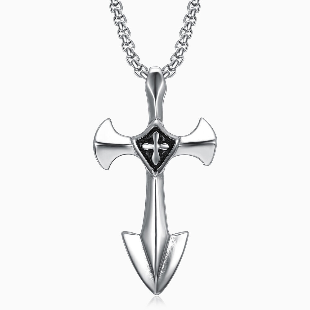 Big Large Stainless Steel Gothic Cross Pendant Necklace For Mens Boys Jewelry