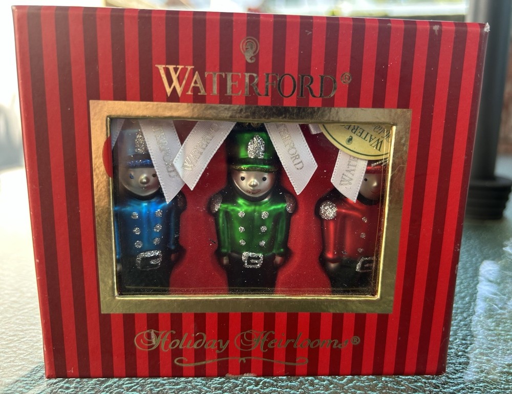 2005 Waterford Holiday Heirlooms Toy Soldiers Boxed Set of 3 Glass Ornaments