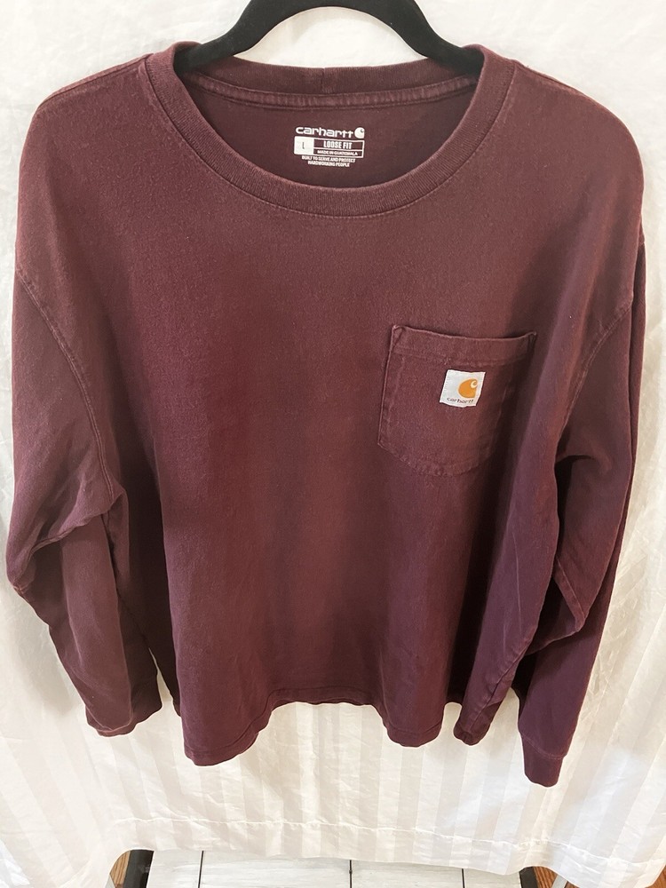 Carhartt Loose Fit Long Sleeve Cotton Crew Neck Knit Shirt for Men in Maroon