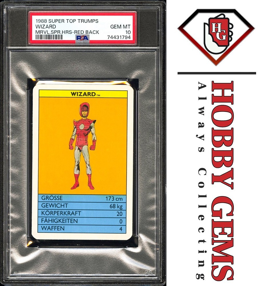 1988 WIZARD PSA 10 Marvel Super Heroes Red Back Top Trumps Card