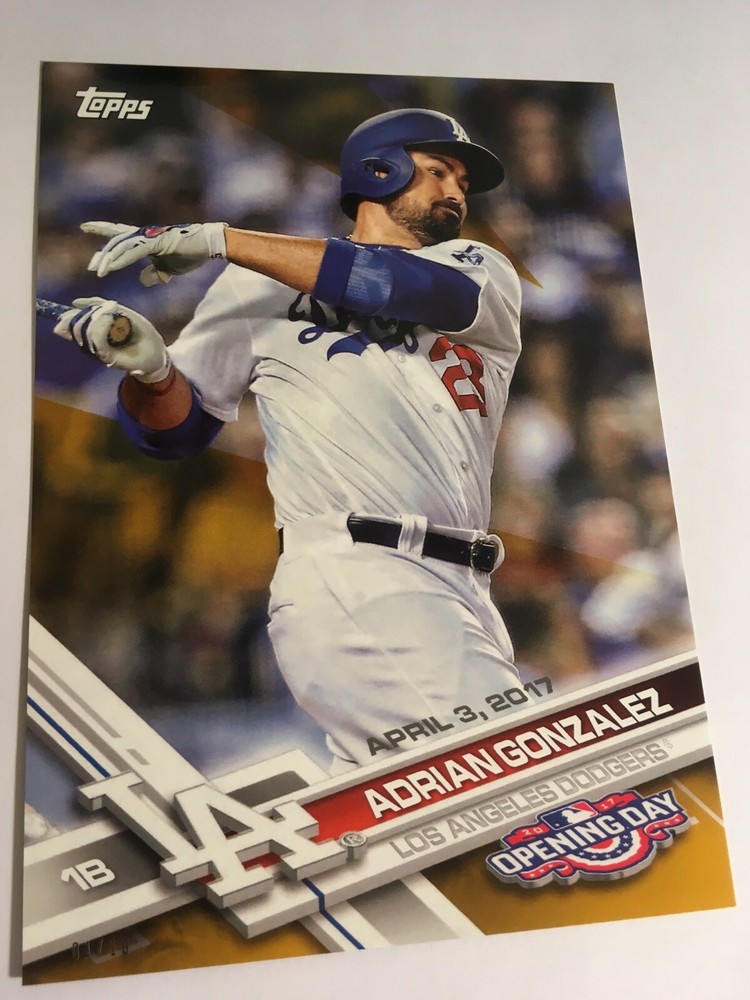2017 Topps Opening Day 5x7 Adrian Gonzalez Dodgers 160 #’d 01/10 Gold