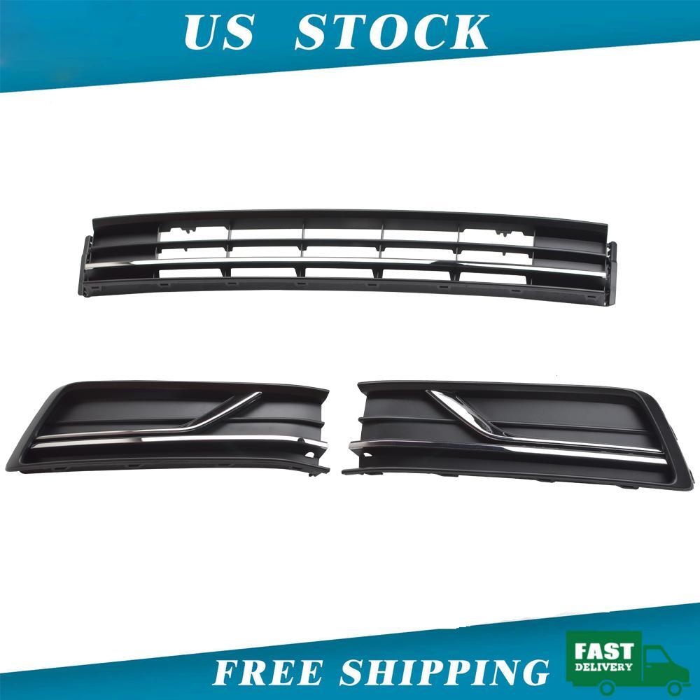 Fit 2016-2019 VW Passat S Front Bumper Lower Grille + Fog Light Bezels Cover Set