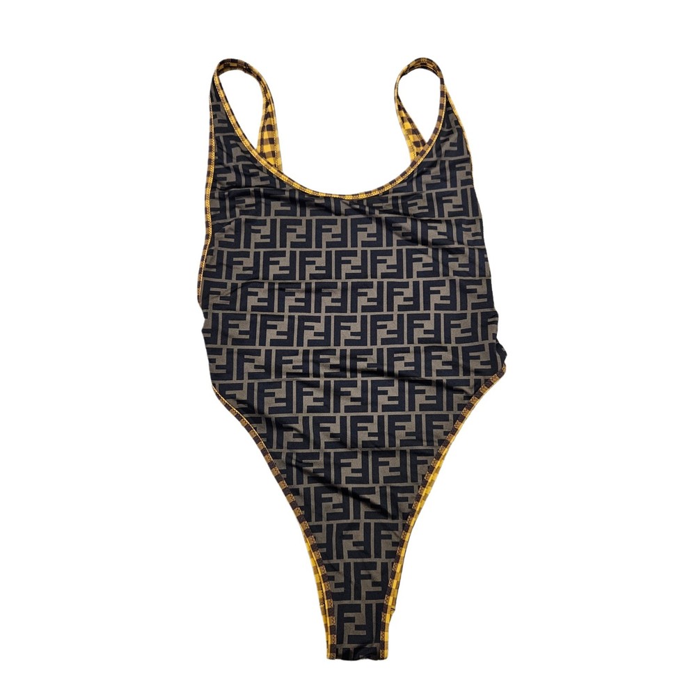 Fendi Double Sided FF Logo Checkered One Piece Swimsuit