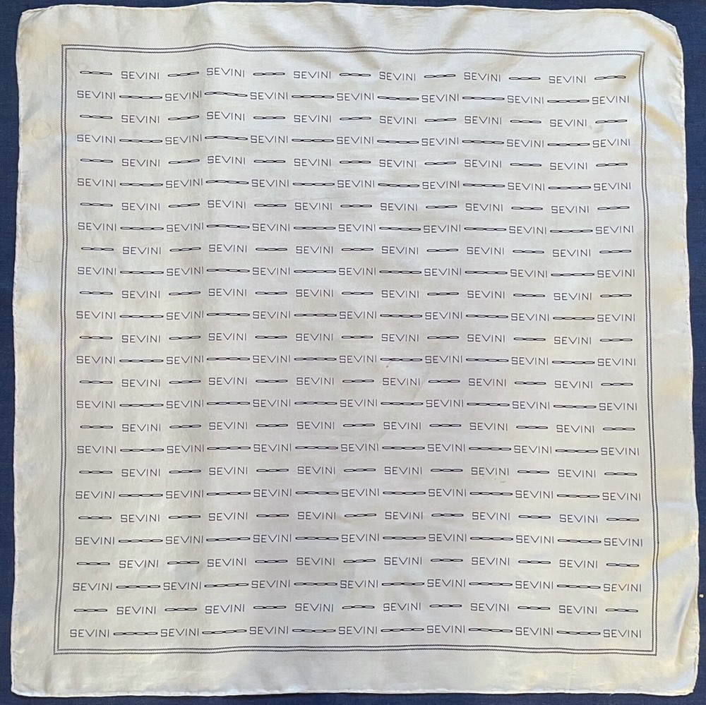 Vintage SEVINI Signed Geometric Classic Pastel Gray Black Silk Scarf 32 Inch