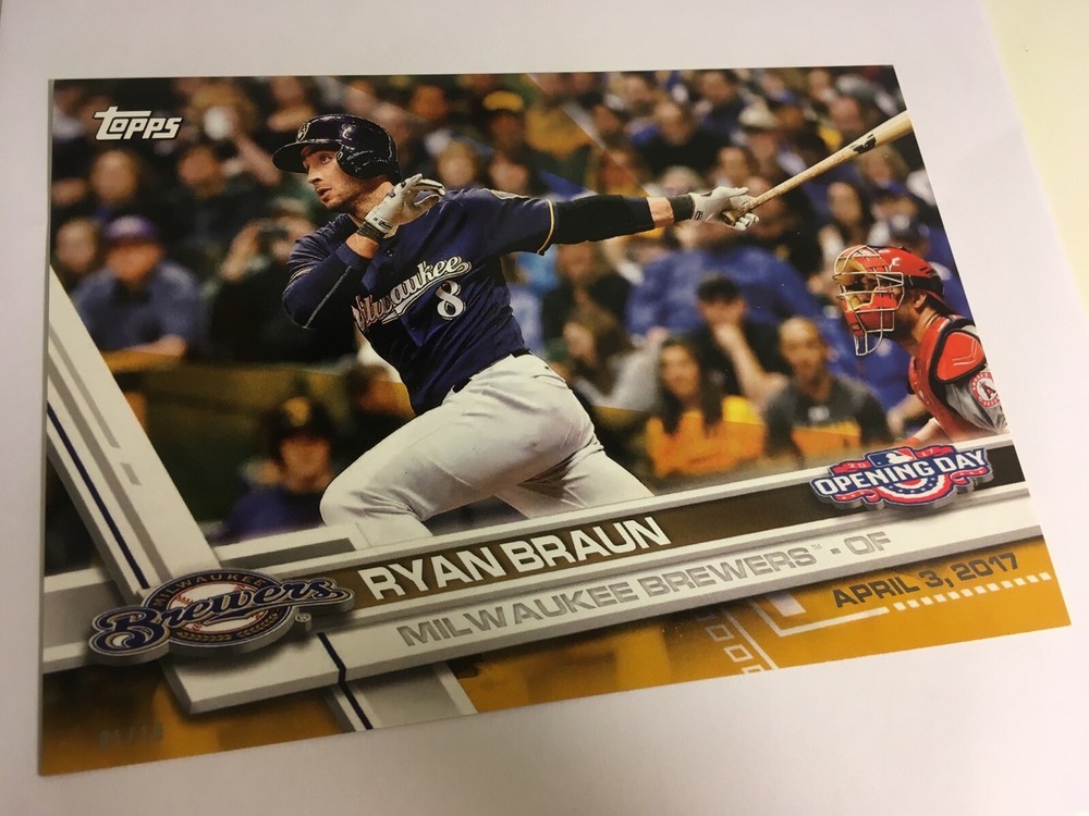 2017 Topps Opening Day Ryan Braun Brewers 5x7 Gold 67 01/10