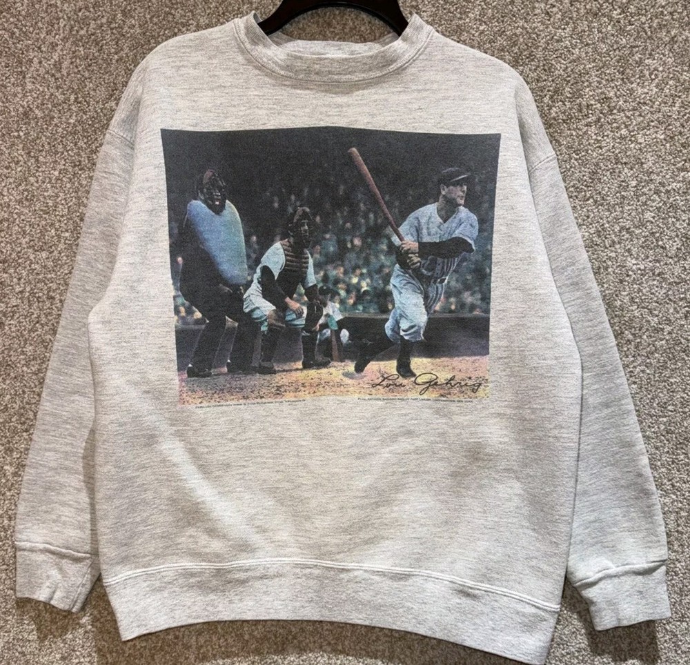 Vintage 90s New York Yankees Lou Gehrig Retro Sweatshirt Size Large MLB Artwear  