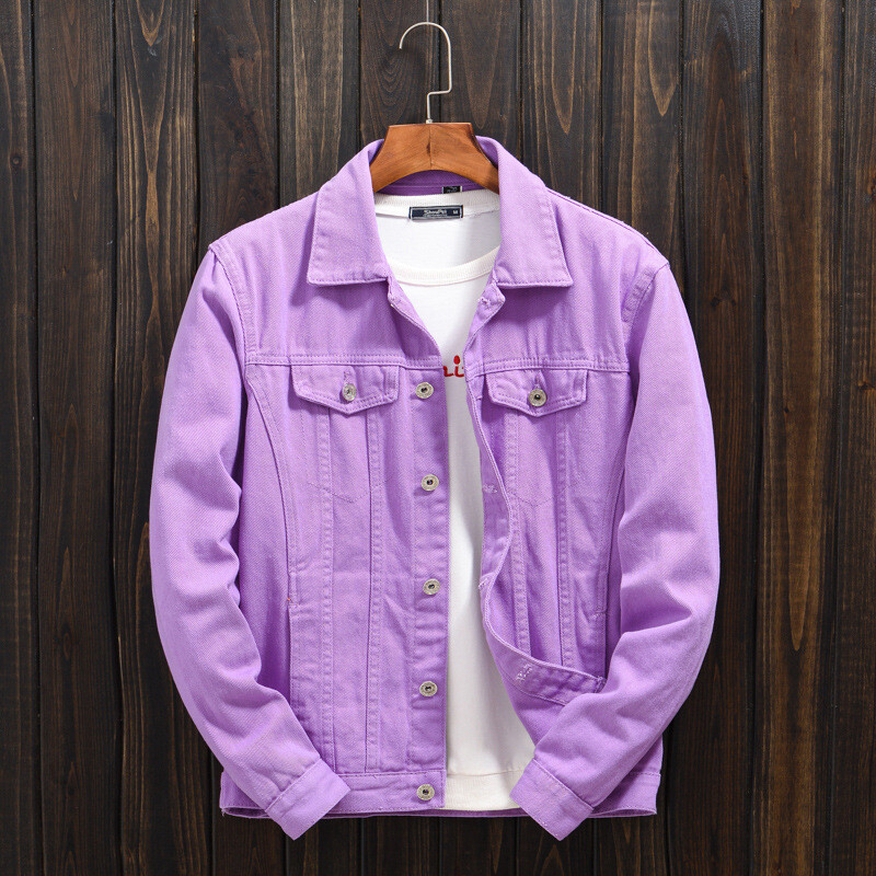 Men's purple washed denim jacket long sleeve casual style new