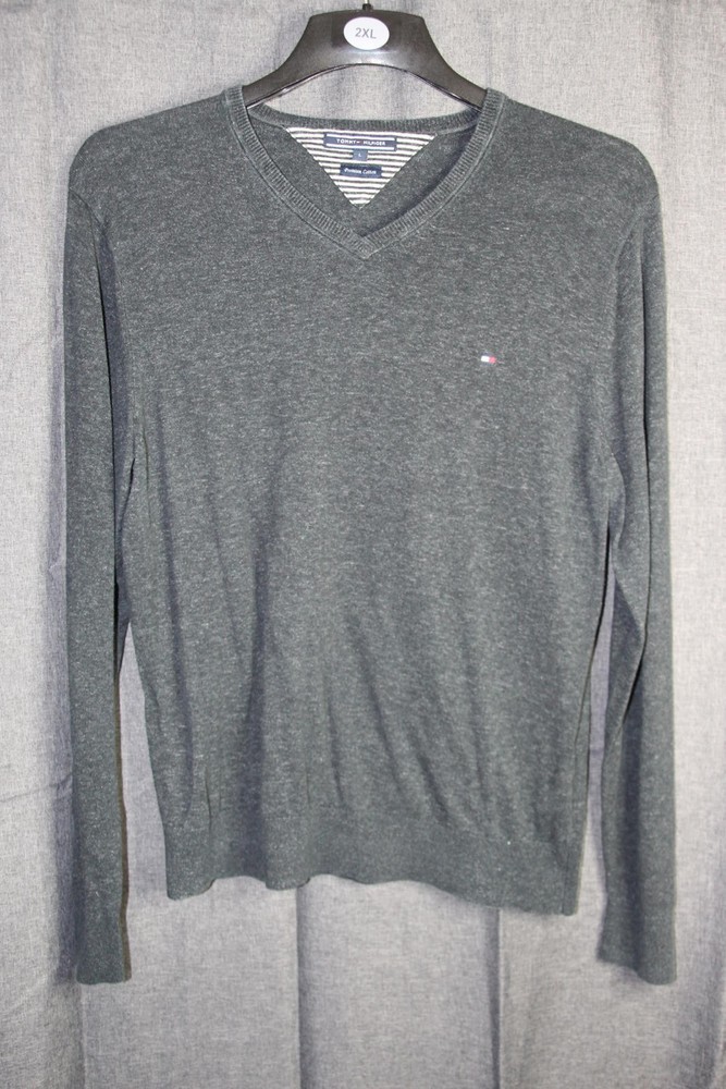 Tommy Hilfiger Men's Premium Cotton V-Neck Sweater - Grey, Size L