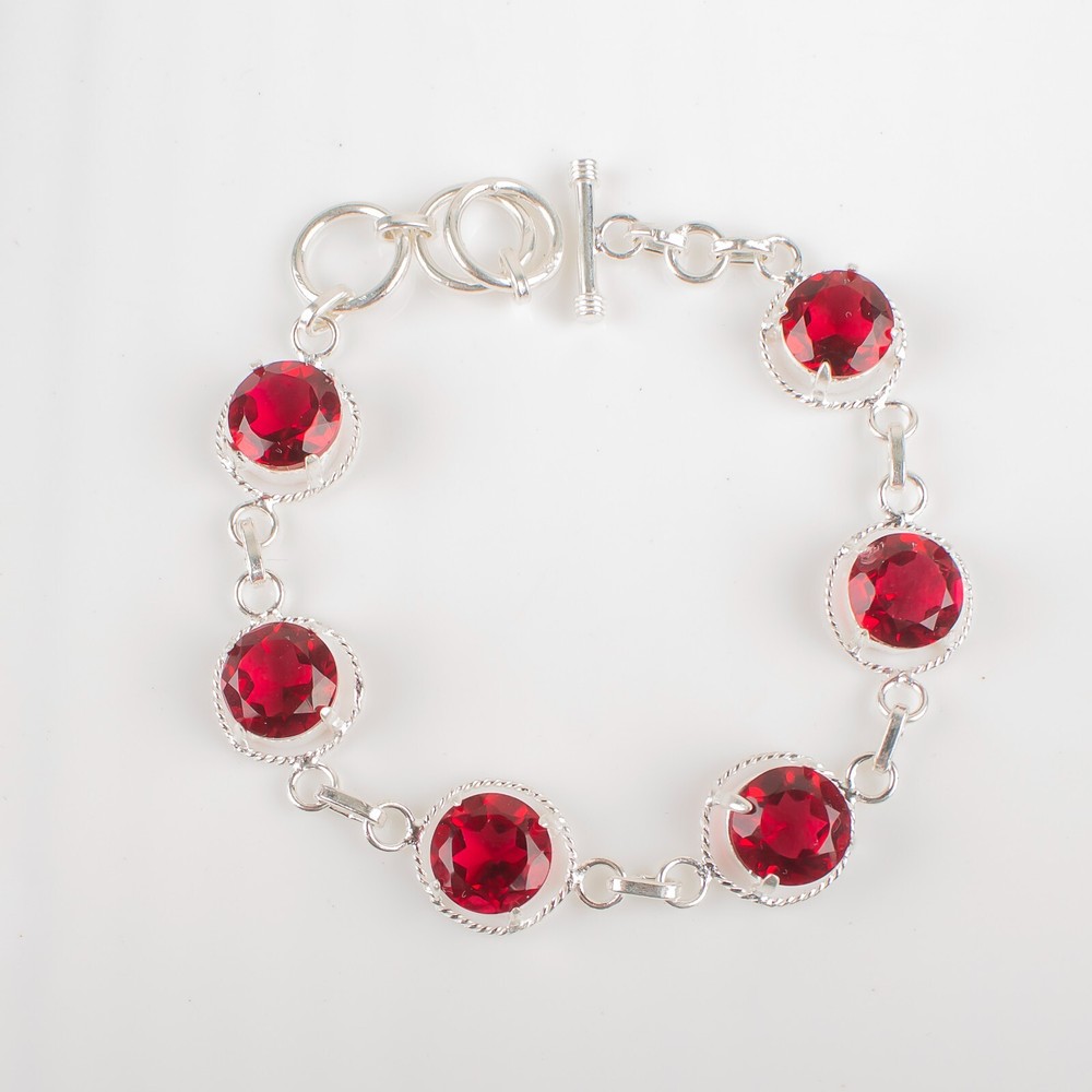 Gift For Her 925 Sterling Silver Natural Pink Rubellite Gemstone Chain Bracelet