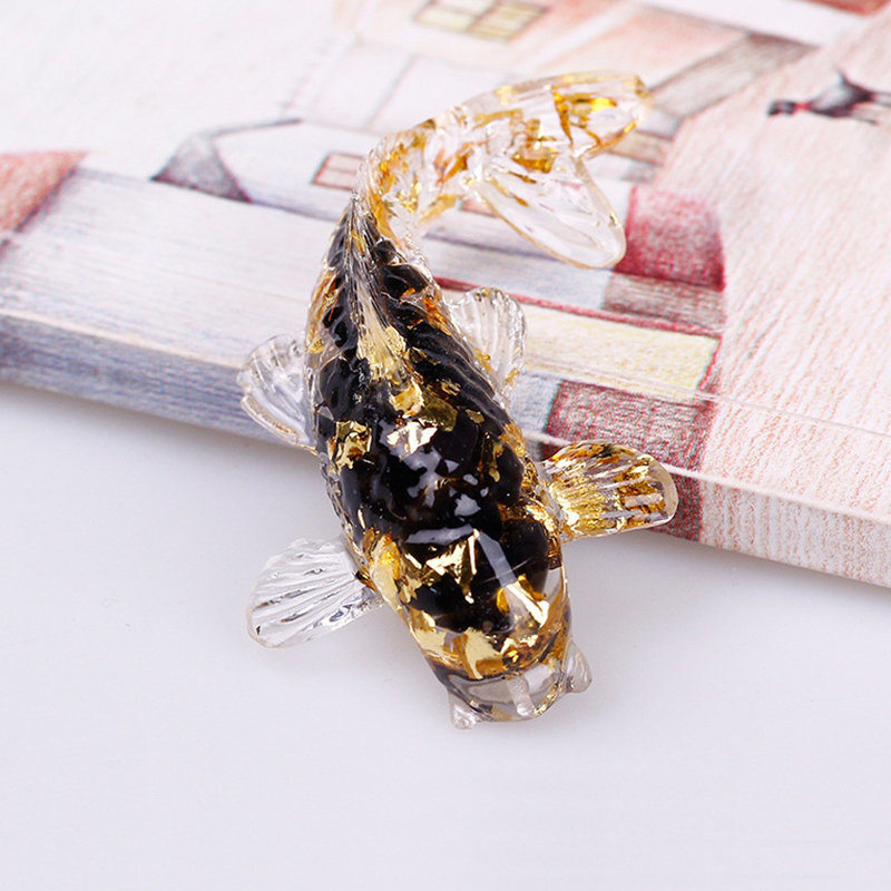 Natural Black Obsidian Quartz Crystal Koi Fish Epoxy Resin Bead Fancy Carp Reiki