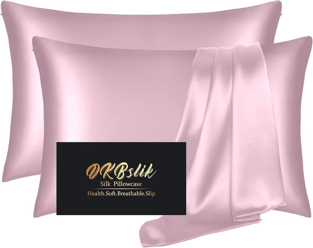 2 Pack Silk Pillowcase, Blissy -like Lacetti for Hair and Skin,light pink Queen