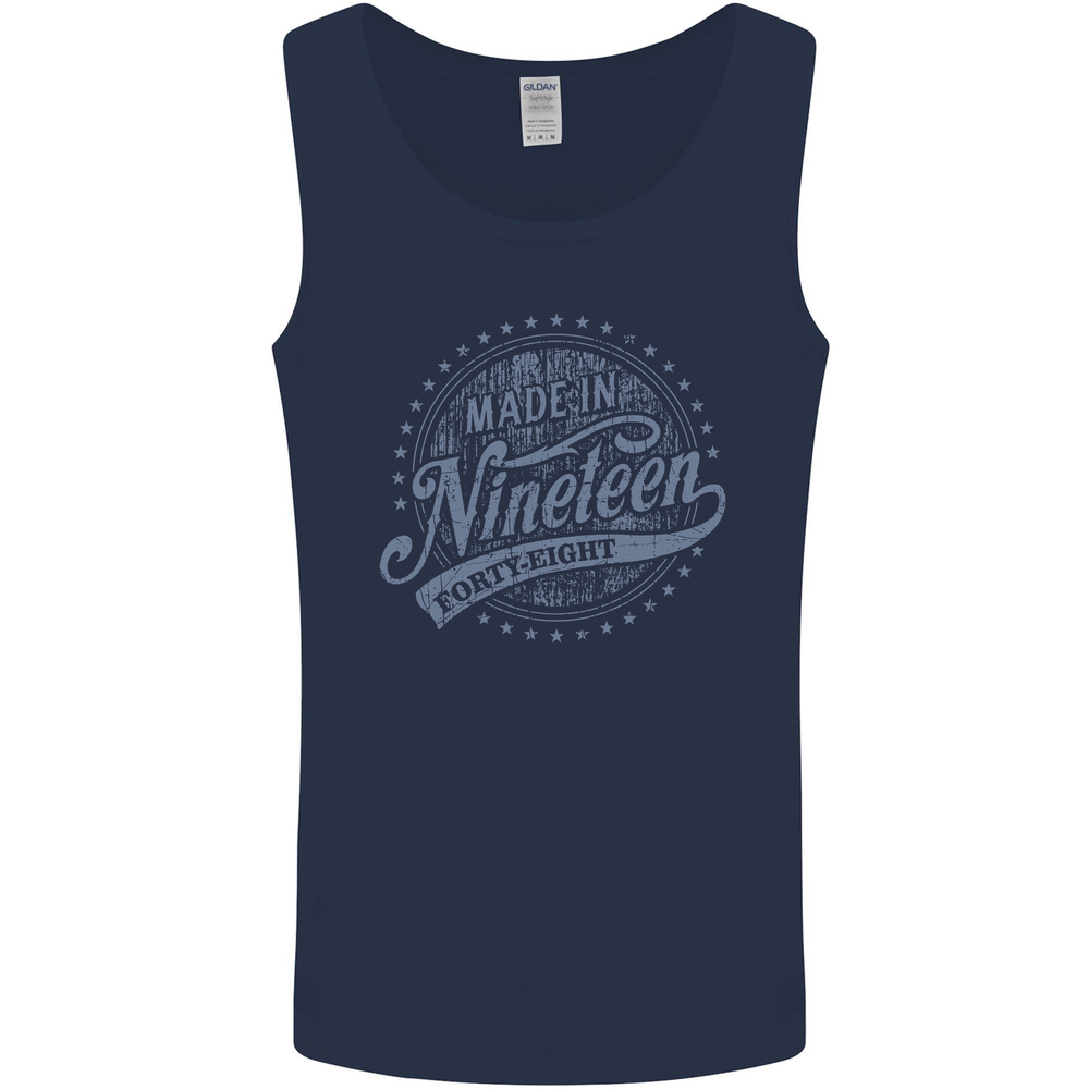 Distressed 77th Birthday Made In 1948 Mens Vest Tank Top Navy Blue