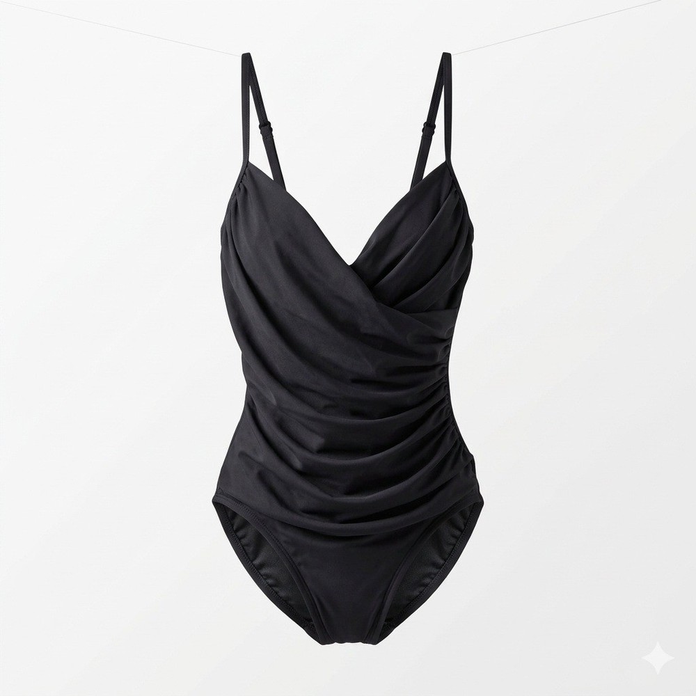 Miraclesuit Ruched One Piece Swimsuit Black Women's Size 8 Tummy Control
