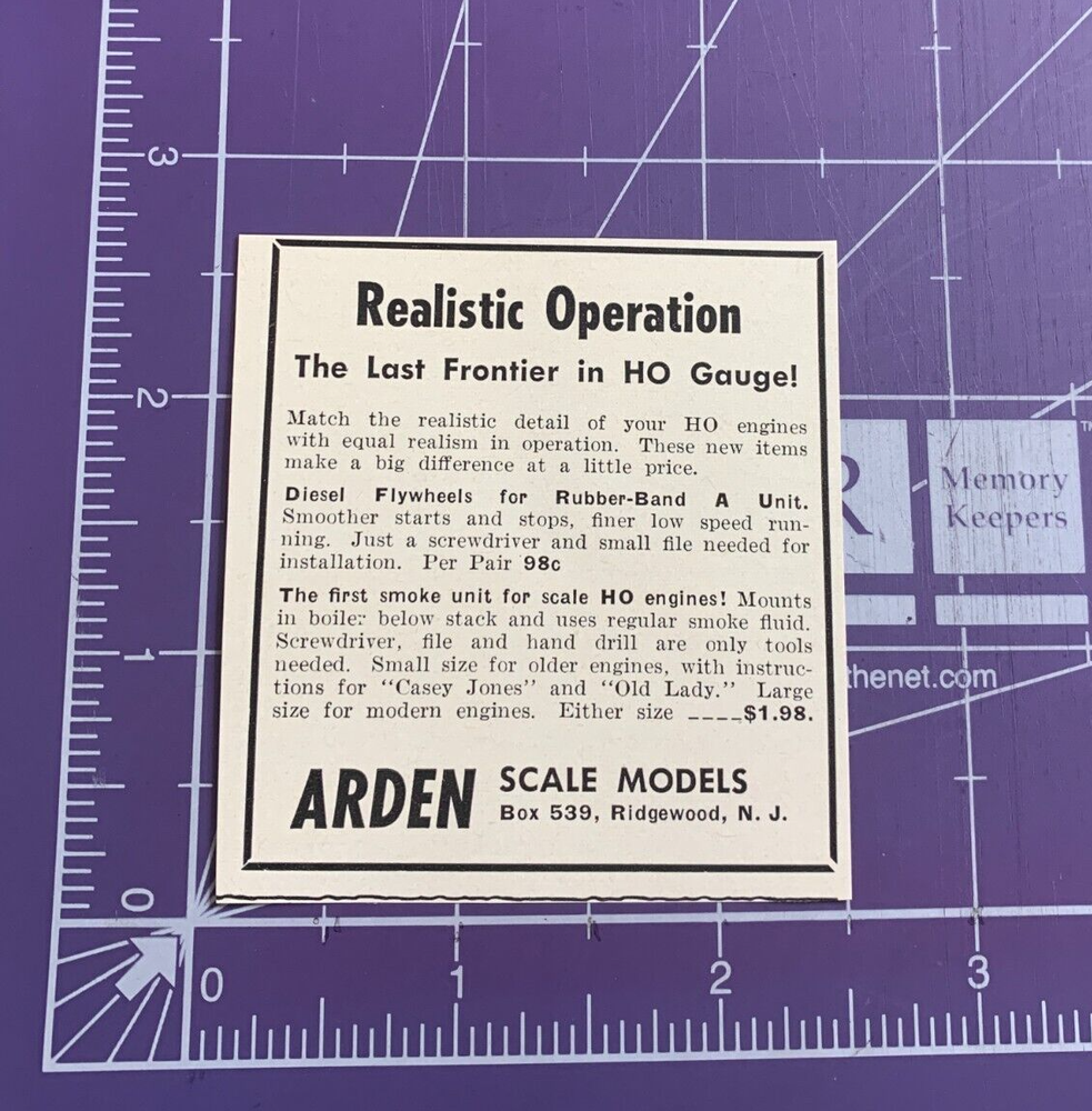 ARDEN SCALE MODELS RIDGEWOOD NEW JERSEY 1958 TRAIN PRINT