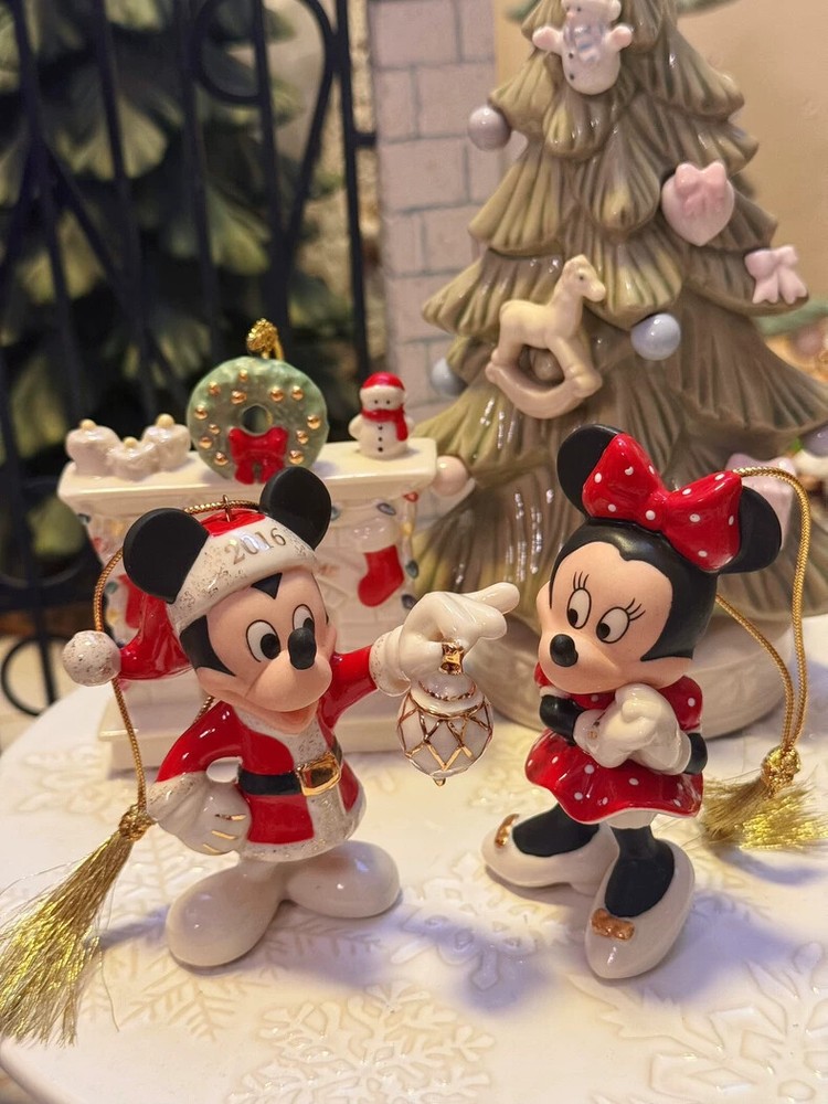 2-Piece Lenox Disney Mickey & Minnie Mouse Hanging Ornament Sculpture - Elegant Pendant Decor for Home or Tree