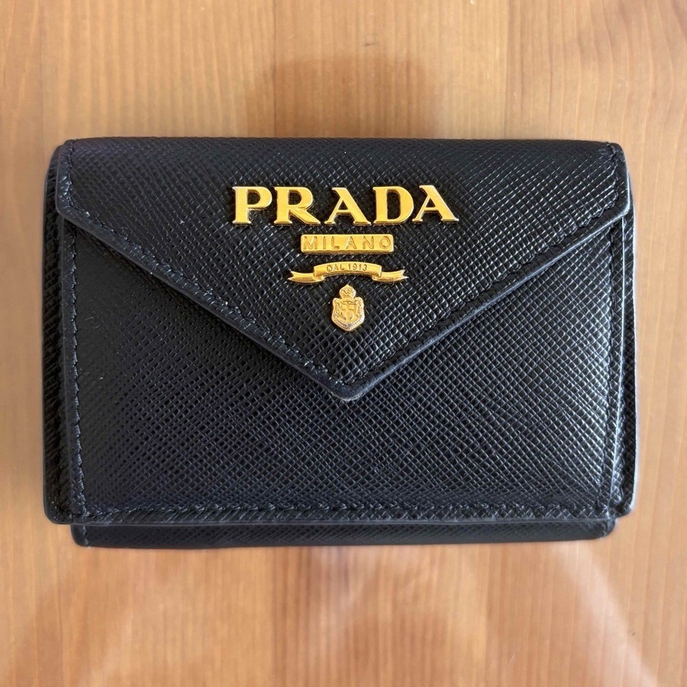 Prada Black Leather Trifold Wallet for Men